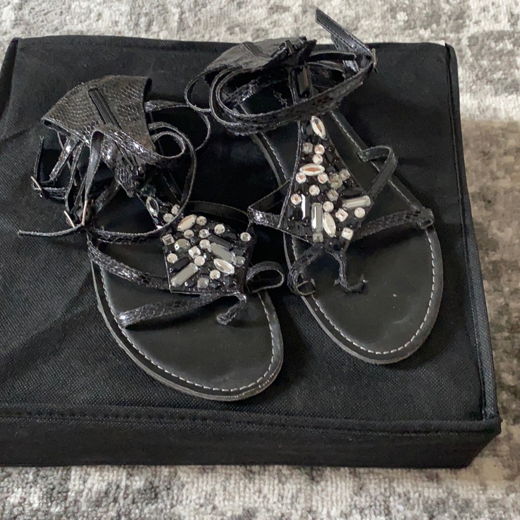 Black Sandals With Silver Rhinestones